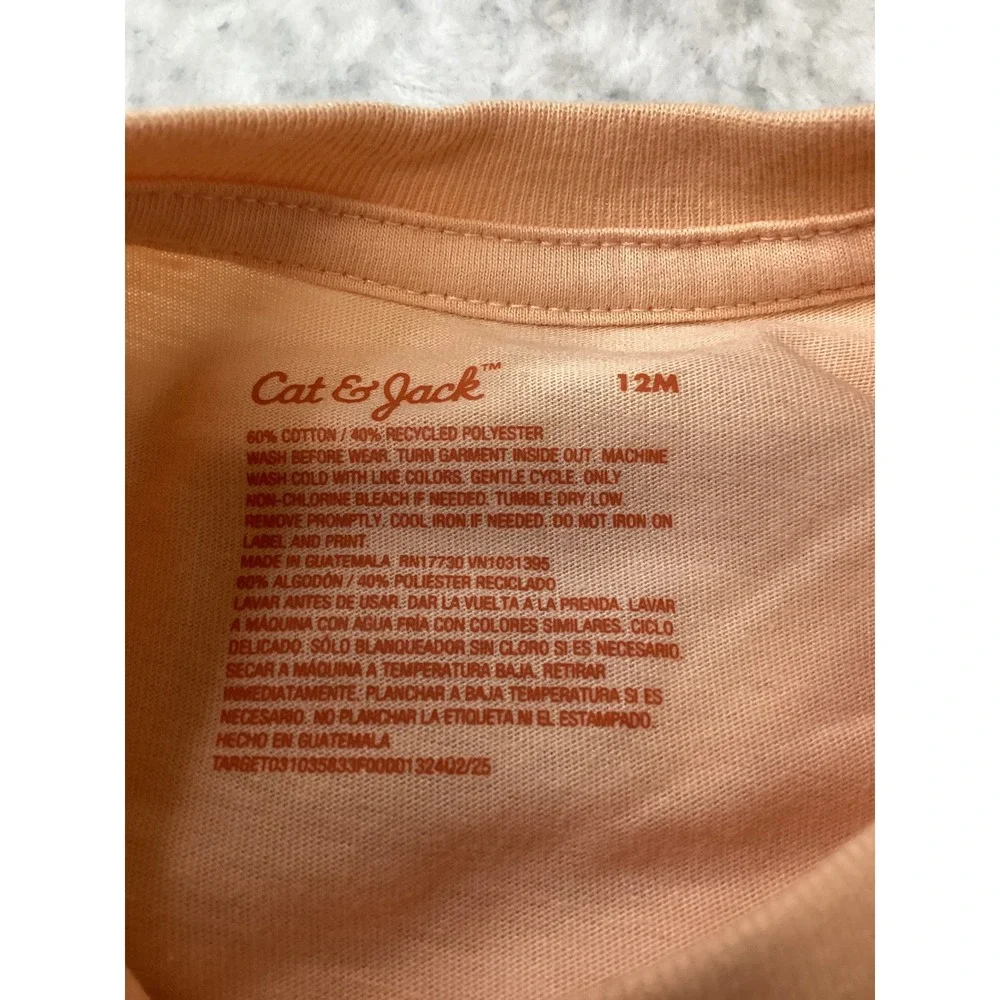 Cat & Jack Baby Girls 12M Peach Halloween Cat Pumpkin‎ Ice Cream Long Sleeve Tee